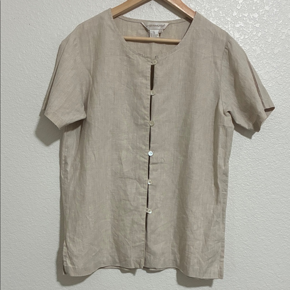 All Week Long Cream or Beige Short Sleeve Button Top Size 8